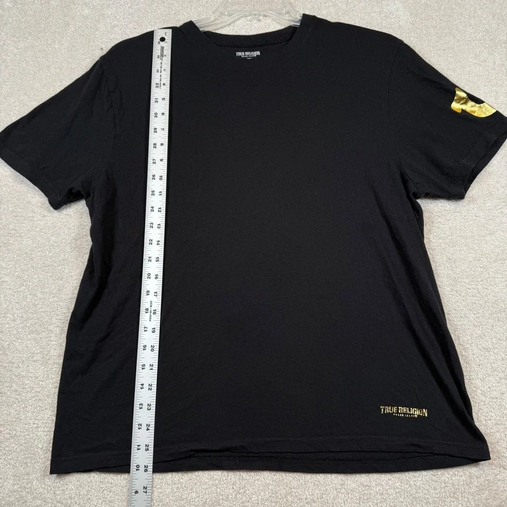 True‎ Religion Mens Large Black Gold Logo T Shirt Cotton Crew Neck Casual